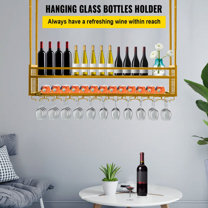 VEVOR Ceiling-Mounted Bar Wine Rack Wine Glass Hanging Rack 46.9x11.8in Gold