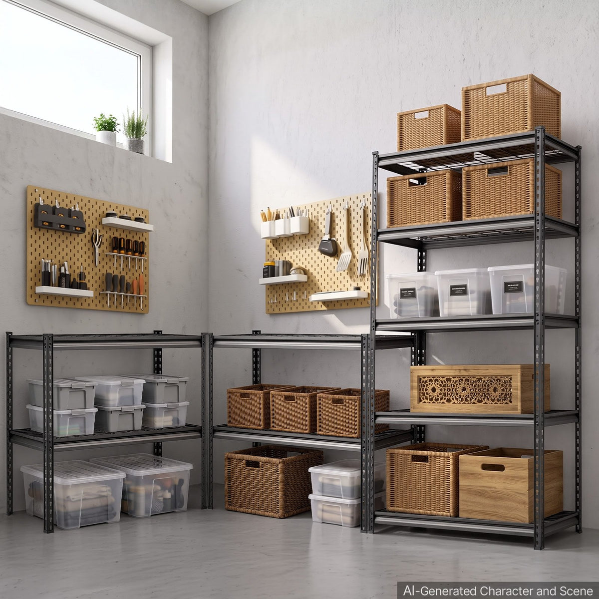 Storage Shelves, 5-Tier 907.2 kg Garage Shelving 92.3 x 41.5 x 181 cm, for Garage, Basement, Warehouse, Kitchen, Heavy-Duty Metal Stable Construction, Adjustable Wire Racks, with Gloves, Black