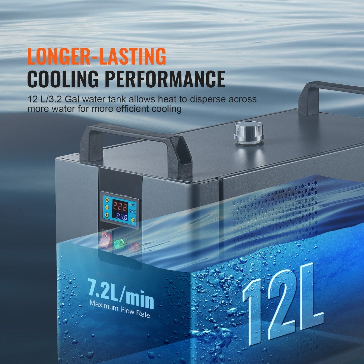 Industrial Laser Water Chiller KH-6000, 12L, 200W, 7.8L/min, 17kg, Metal Casing
