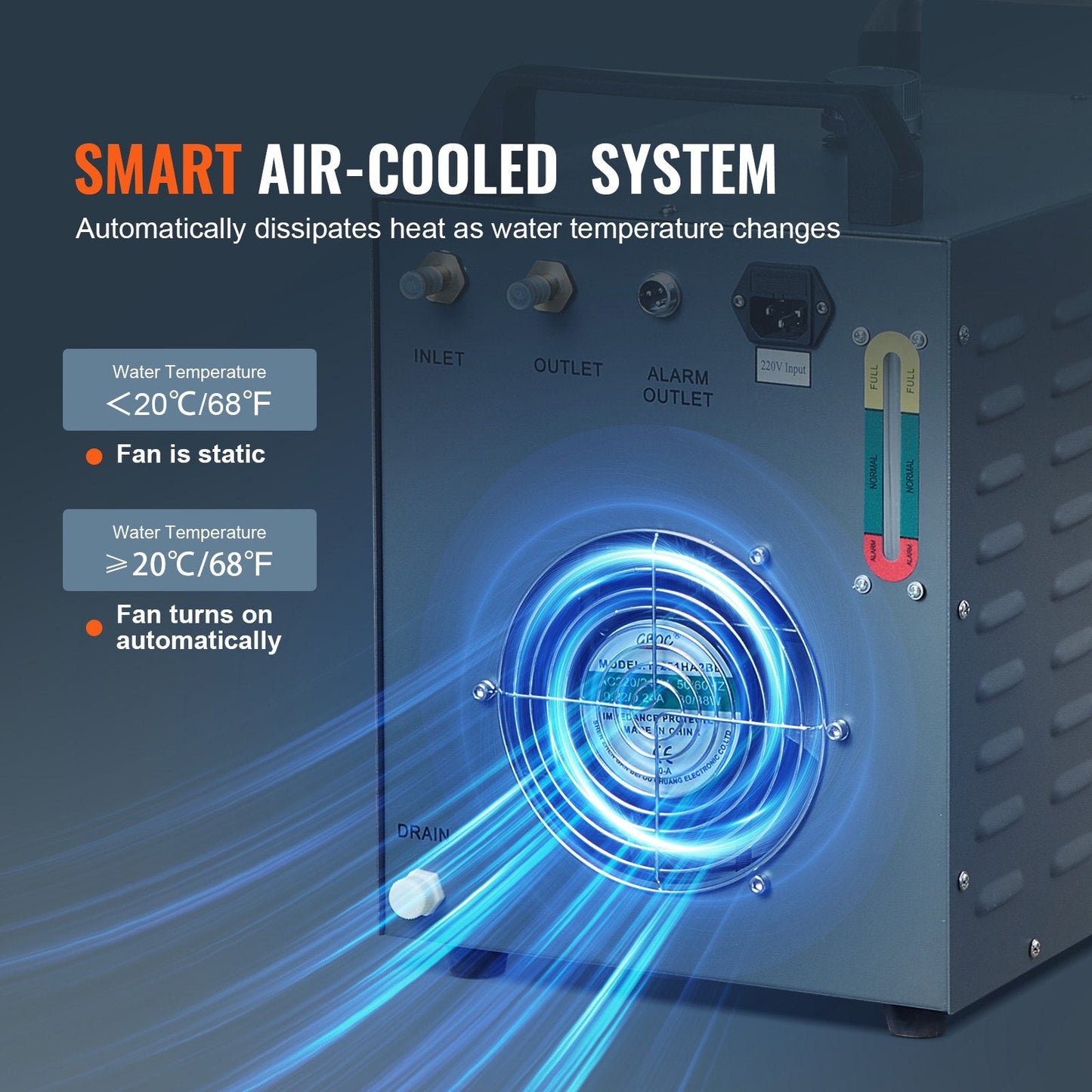 150W Air-Cooled Industrial Water Chiller with 12L Tank for Laser Engravers