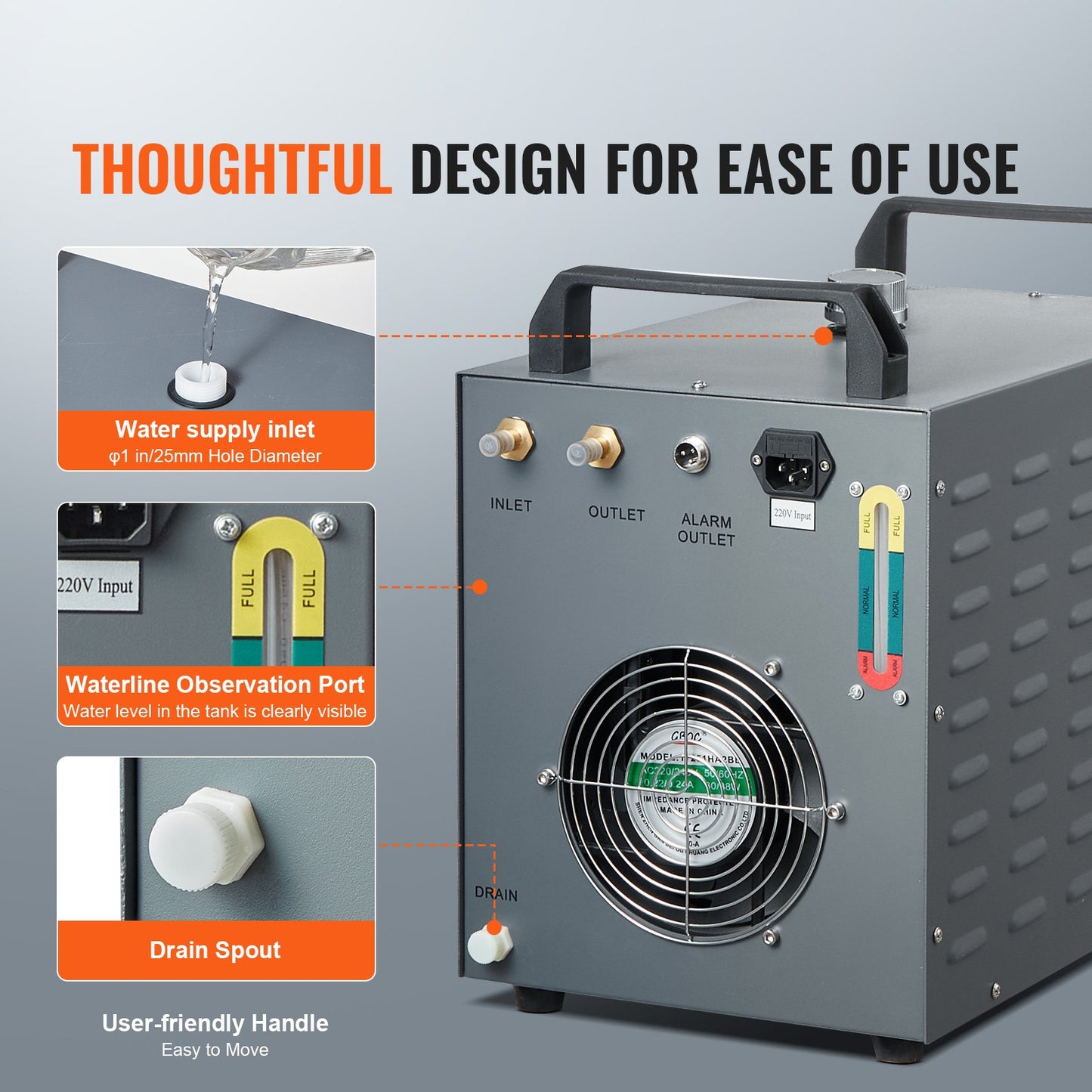 VEVOR Industrial Water Chiller, CW-3000(PRO), 150W Air-Cooled Industrial Water Cooler