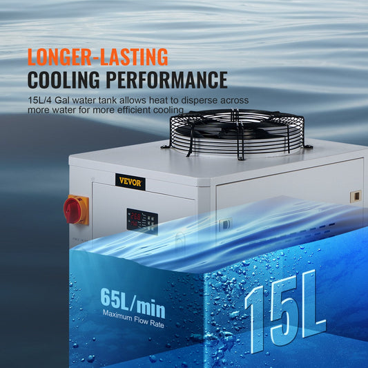 Industrial Water Chiller CW6000, 1500W, 15L Tank, 65 L/min Flow for Laser Machines