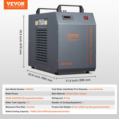 VEVOR Industrial Water Chiller, CW-5202, Industrial Water Cooler Cooling System