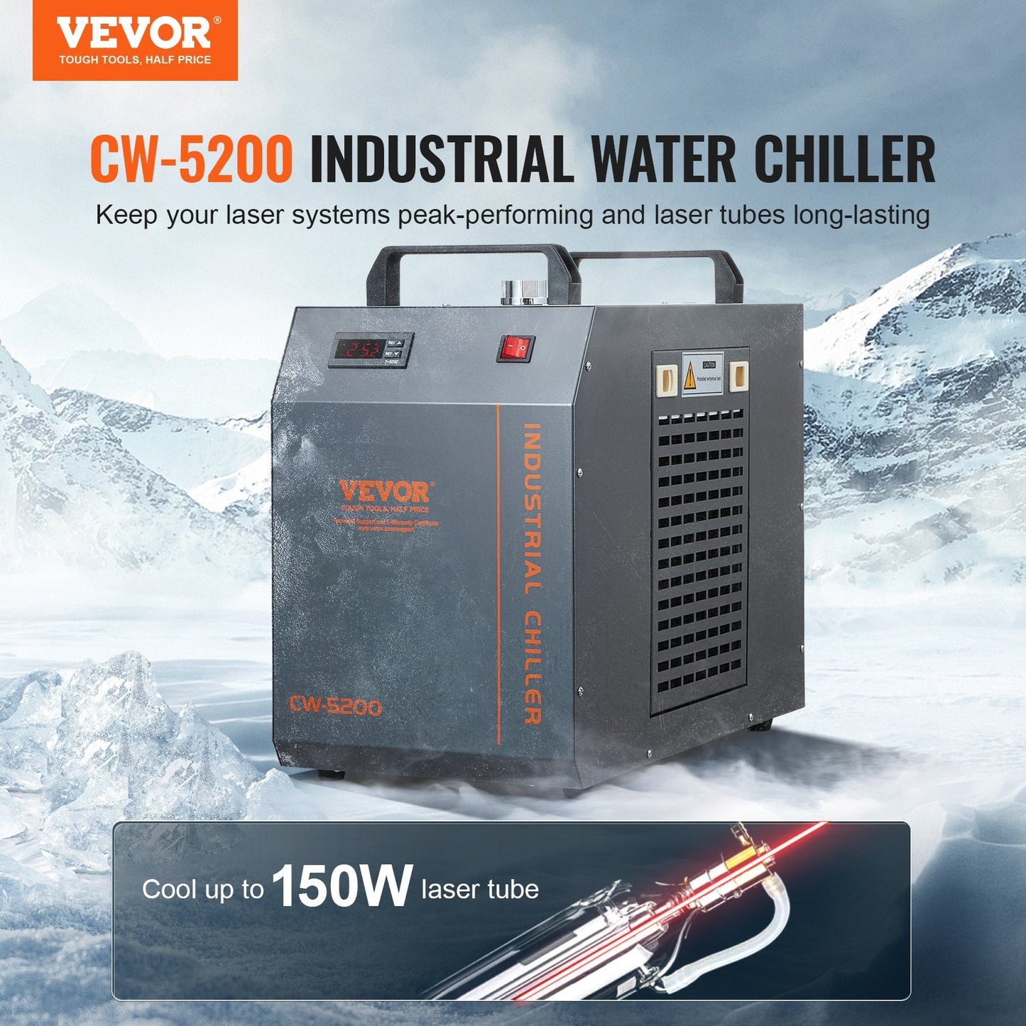 Industrial Water Cooler with Built-in Compressor, 7L Tank, 1450W Cooling Capacity