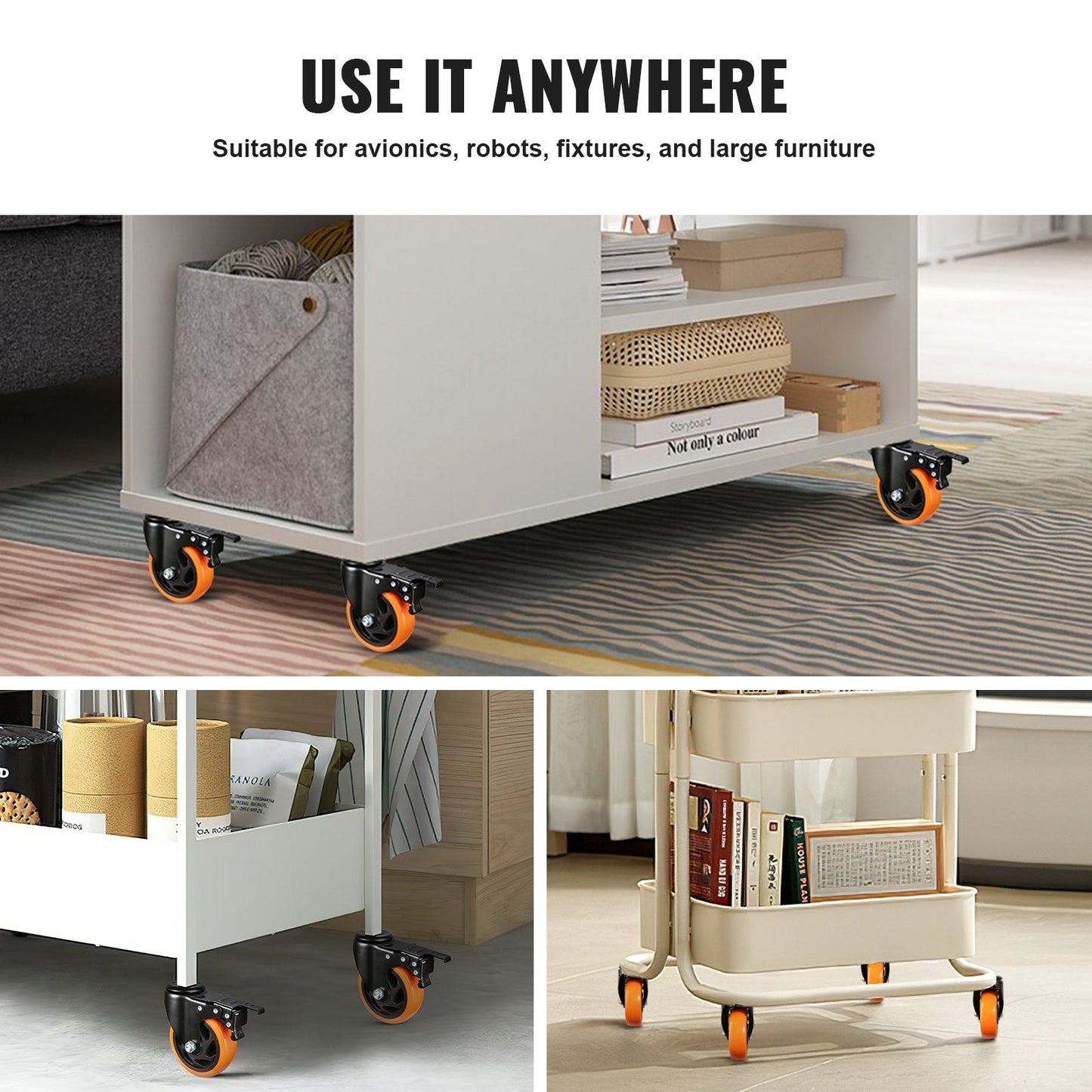 Heavy Duty 0.1 m Caster Wheels Set with Dual Locking, 200 kg Capacity