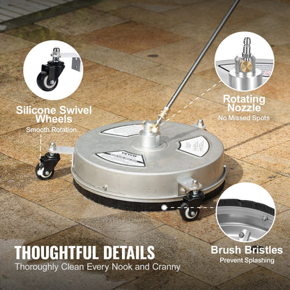 VEVOR 15" Pressure Washer Surface Cleaner w/ Wheels, Stainless Steel Concrete Cleaner