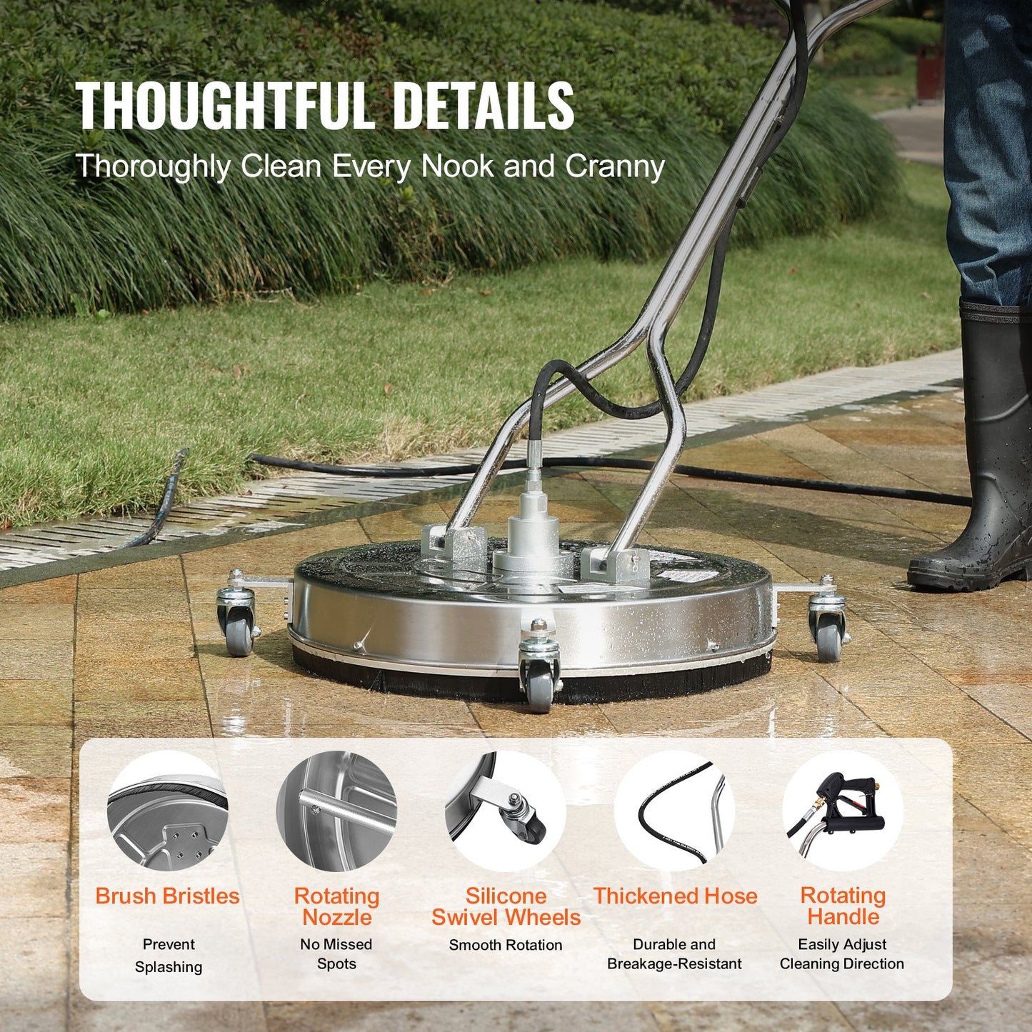 VEVOR 24" Pressure Washer Surface Cleaner w/ Handles & Wheels, Stainless Steel Concrete