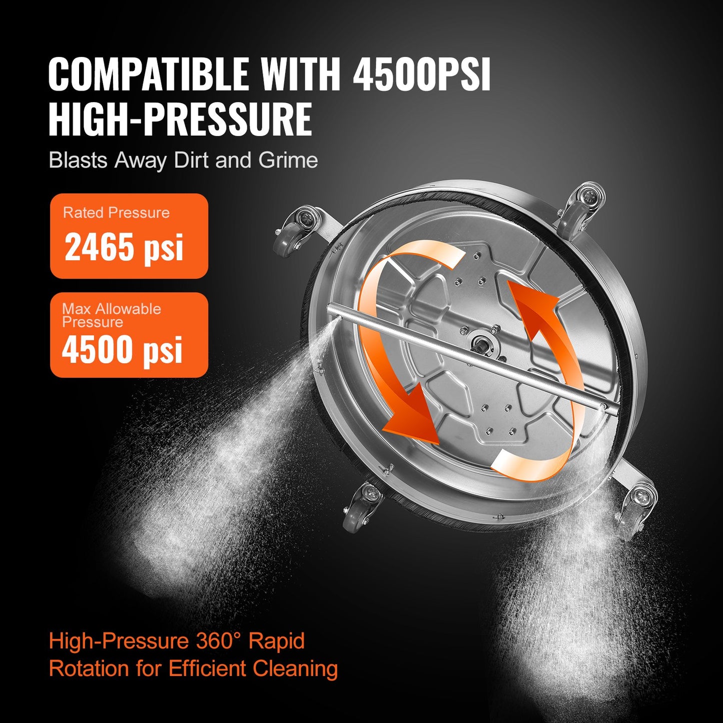 VEVOR 20" Pressure Washer Surface Cleaner w/ Handles & Wheels, Stainless Steel Concrete