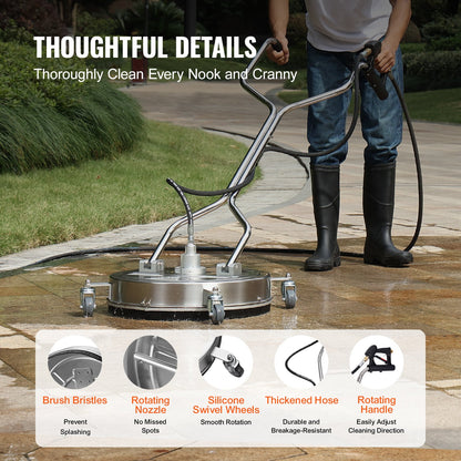VEVOR 20" Pressure Washer Surface Cleaner w/ Handles & Wheels, Stainless Steel Concrete