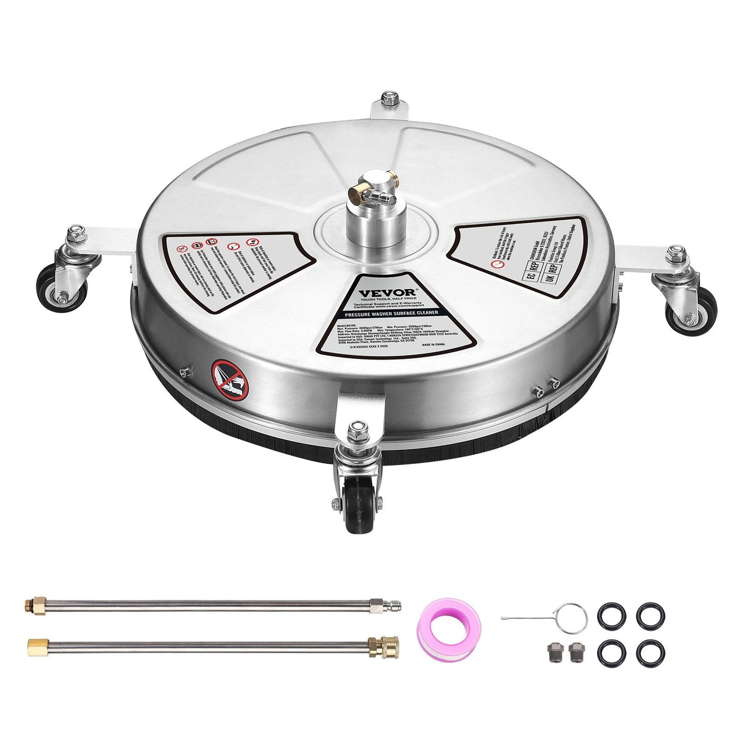 18" Stainless Steel Pressure Washer Surface Cleaner with Wheels, 4000 PSI