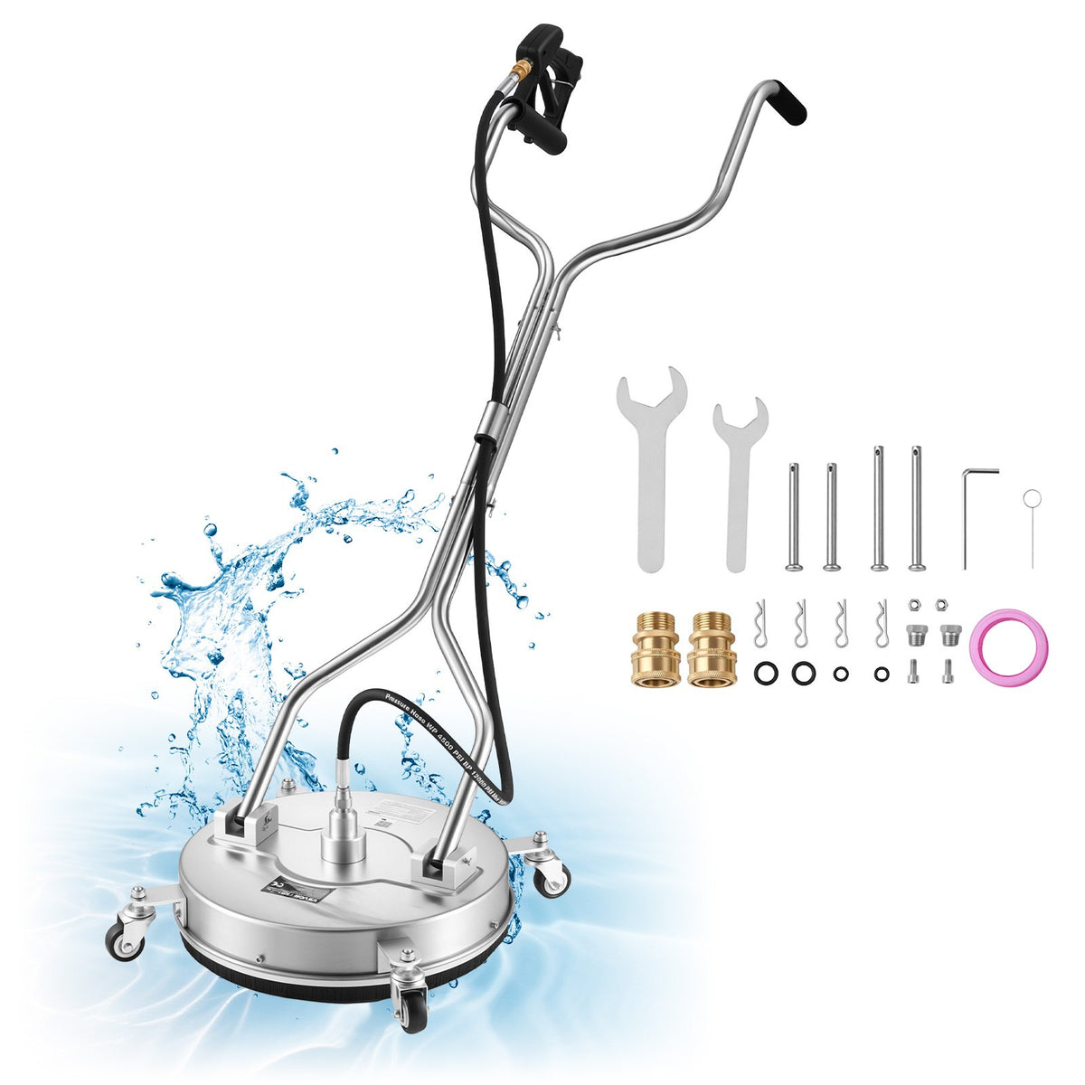 41.9 cm Pressure Washer Surface Cleaner with Wheels, Stainless Steel, Power Washer Attachment with Raised Handle for Concrete, Patio, Sidewalk, Deck, Driveway, 4000 Max PSI, 3/8 Quick Connector