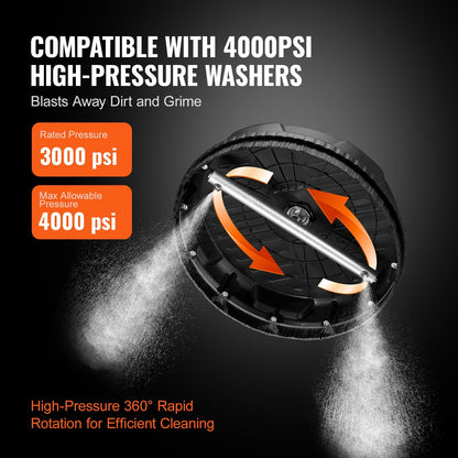 Universal 0.38 m Pressure Washer Surface Cleaner, 4000 PSI Attachment