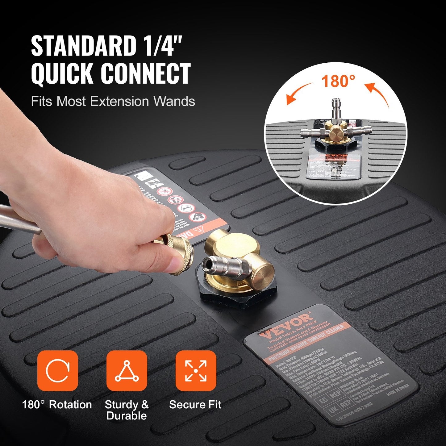 Universal 0.38m Pressure Washer Surface Cleaner with Dual Nozzle Design, 4000 PSI