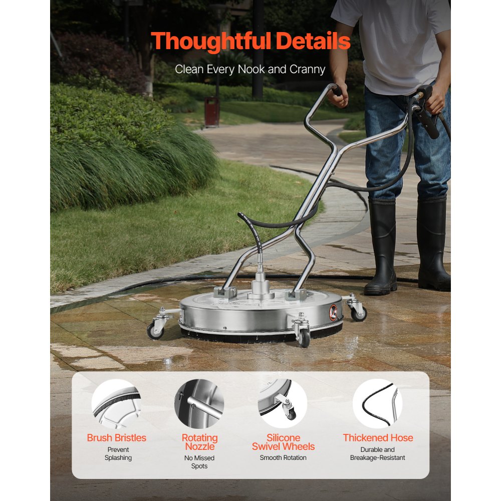 VEVOR 24" Pressure Washer Surface Cleaner 4 Wheels Dual Handle 4000 Max PSI