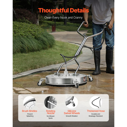 VEVOR 24" Pressure Washer Surface Cleaner 4 Wheels Dual Handle 4000 Max PSI