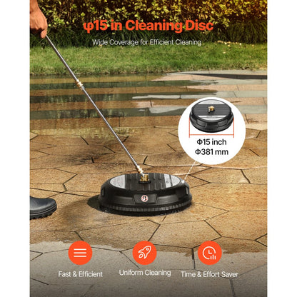 VEVOR 15" Pressure Washer Surface Cleaner 4000 Max PSI Plastic 2 Extended Wands