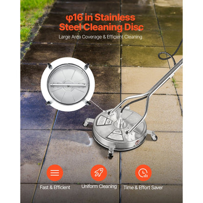 VEVOR 18" Pressure Washer Surface Cleaner 4 Wheels Dual Handle 4000 Max PSI