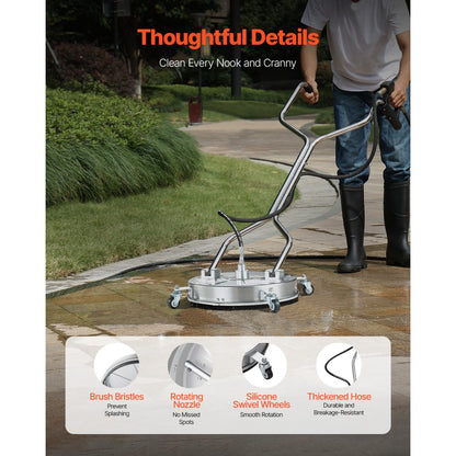 VEVOR 18" Pressure Washer Surface Cleaner 4 Wheels Dual Handle 4000 Max PSI