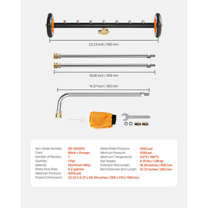 VEVOR 24" Pressure Washer Undercarriage Cleaner with 2 Wheels 2 Extended Wands