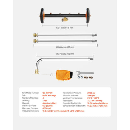 VEVOR 16" Pressure Washer Undercarriage Cleaner with 2 Wheels 2 Extended Wands