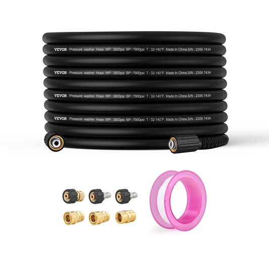VEVOR Pressure Washer Hose, 100FT, 1/4" Kink Free M22-14mm Brass Thread Replacement