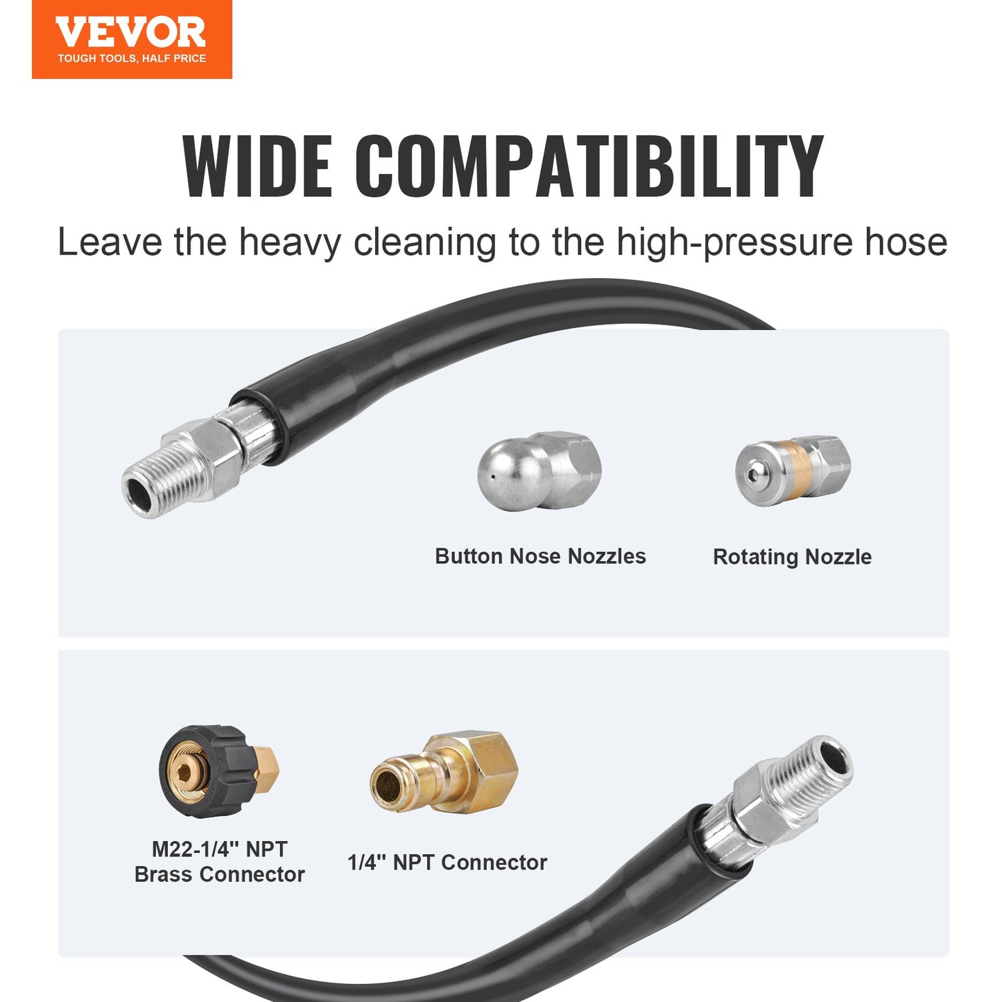 VEVOR Pressure Washer Hose, 100FT, 1/4" Kink Free Brass Thread Replacement For Most