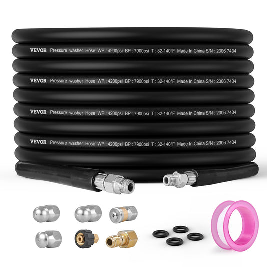 VEVOR Pressure Washer Hose, 100FT, 1/4" Kink Free Brass Thread Replacement For Most