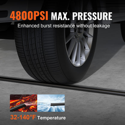 VEVOR Pressure Washer Hose, 100FT, Kink Free 3/8"-φ14.8 Male, 3/8"-φ15 Female For
