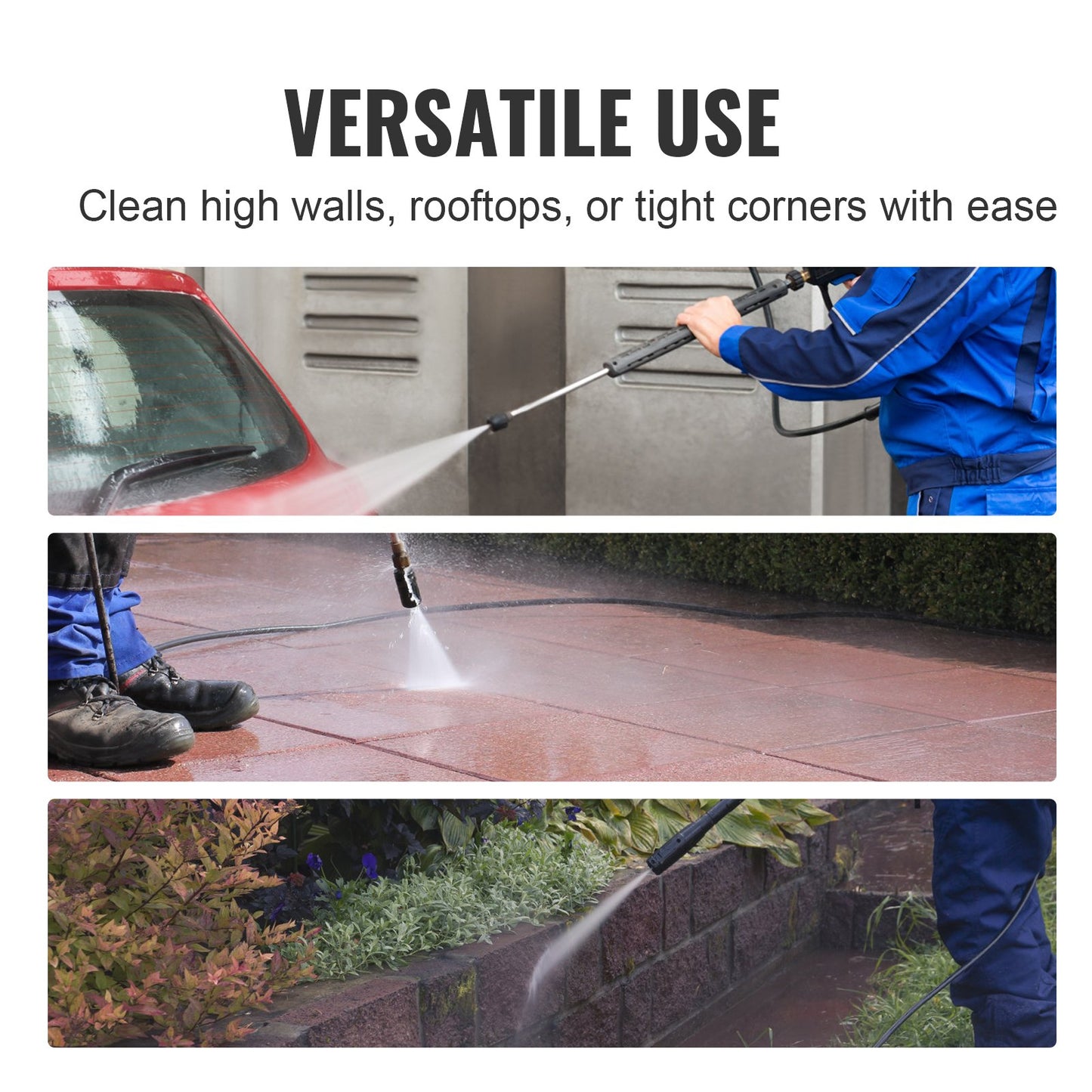 VEVOR Pressure Washer Hose, 100FT, Kink Free 3/8"-φ14.8 Male, 3/8"-φ15 Female For