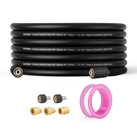 VEVOR Pressure Washer Hose, 50 FT, 1/4" Kink Free M22-14mm Brass Thread Replacement
