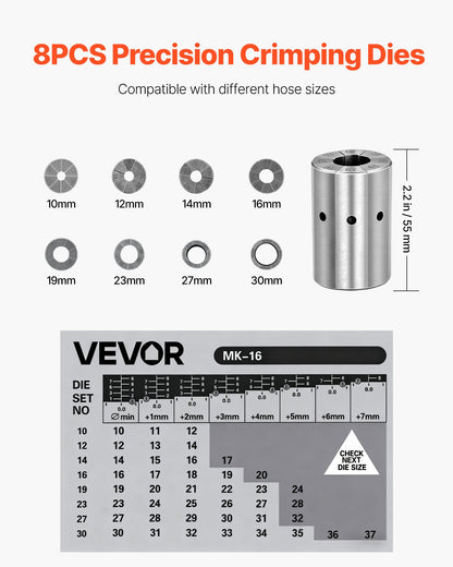 High Pressure Hydraulic Hose Crimper, Manual Hose Crimping Tool with 8 Dies & 6-28mm Crimping Range, Suitable for Low & High-Pressure Oil Pipes, Gas/Water/Auto AC Hoses & Cable Joints