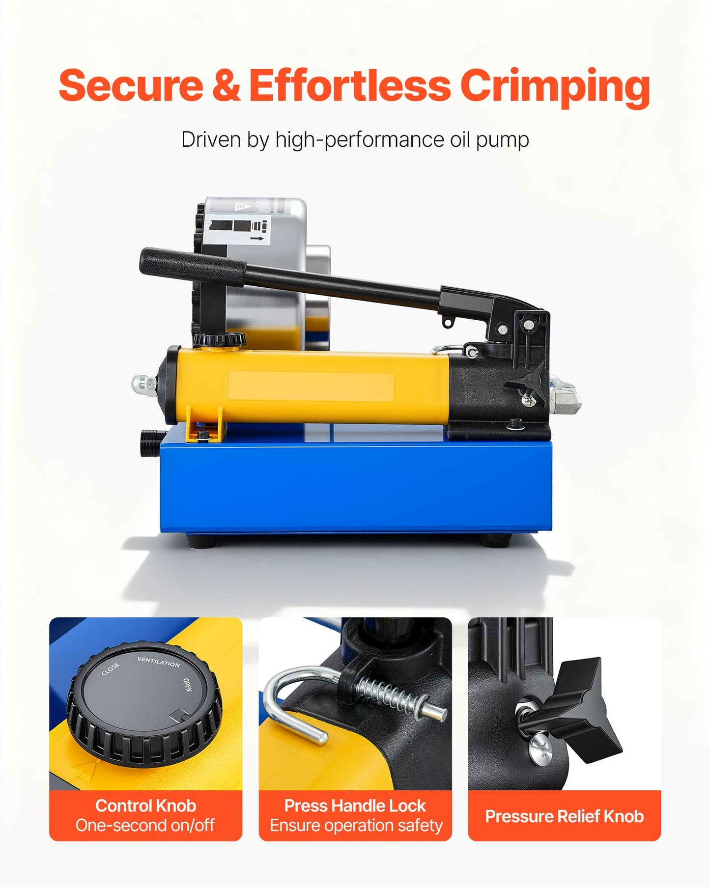 High Pressure Hydraulic Hose Crimper, Manual Hose Crimping Tool with 8 Dies & 6-28mm Crimping Range, Suitable for Low & High-Pressure Oil Pipes, Gas/Water/Auto AC Hoses & Cable Joints
