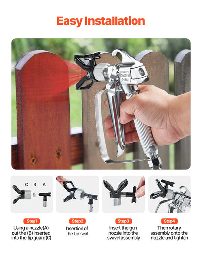 VEVOR Airless Paint Spray Gun 3600PSI High Pressure Airless Spray Gun 517 Tip
