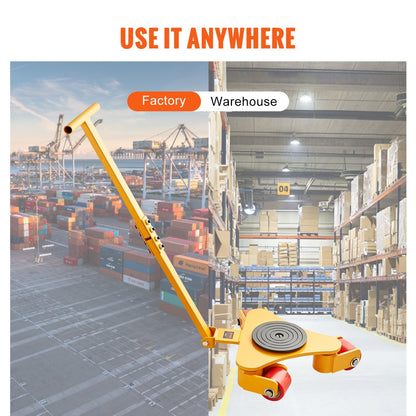 Heavy-Duty 3T Machinery Mover with Handle, Carbon Steel, 3 Swivel PU Wheels