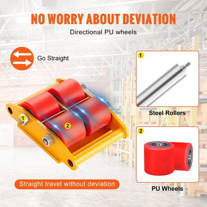 4-Piece Heavy Duty Machinery Mover, 8T Capacity, with 360° Rotating PU Wheels