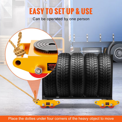 4-Piece Heavy Duty Machinery Mover, 8T Capacity, with 360° Rotating PU Wheels