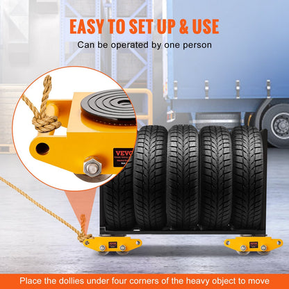Heavy-Duty Machinery Skate Dolly Set with 4 Carbon Steel Wheels, 12T Capacity