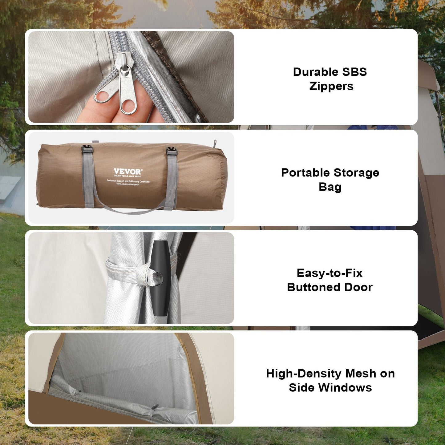 Outdoor Privacy Tent with Dual Rooms, Detachable Top, and Storage Features