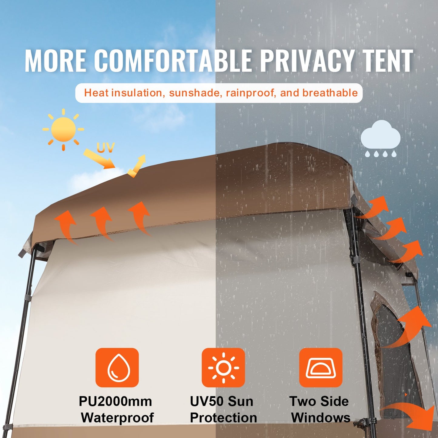 VEVOR Camping Shower Tent, 66" x 66" x 87" 1 Room Oversize Outdoor Portable Shelter,