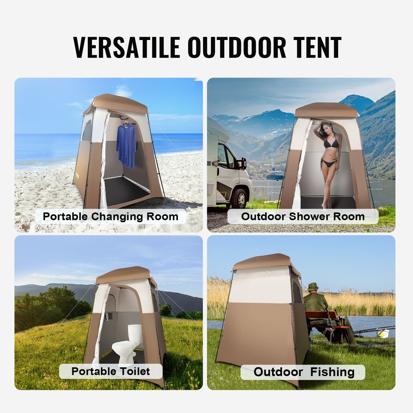 VEVOR Camping Shower Tent, 66" x 66" x 87" 1 Room Oversize Outdoor Portable Shelter,