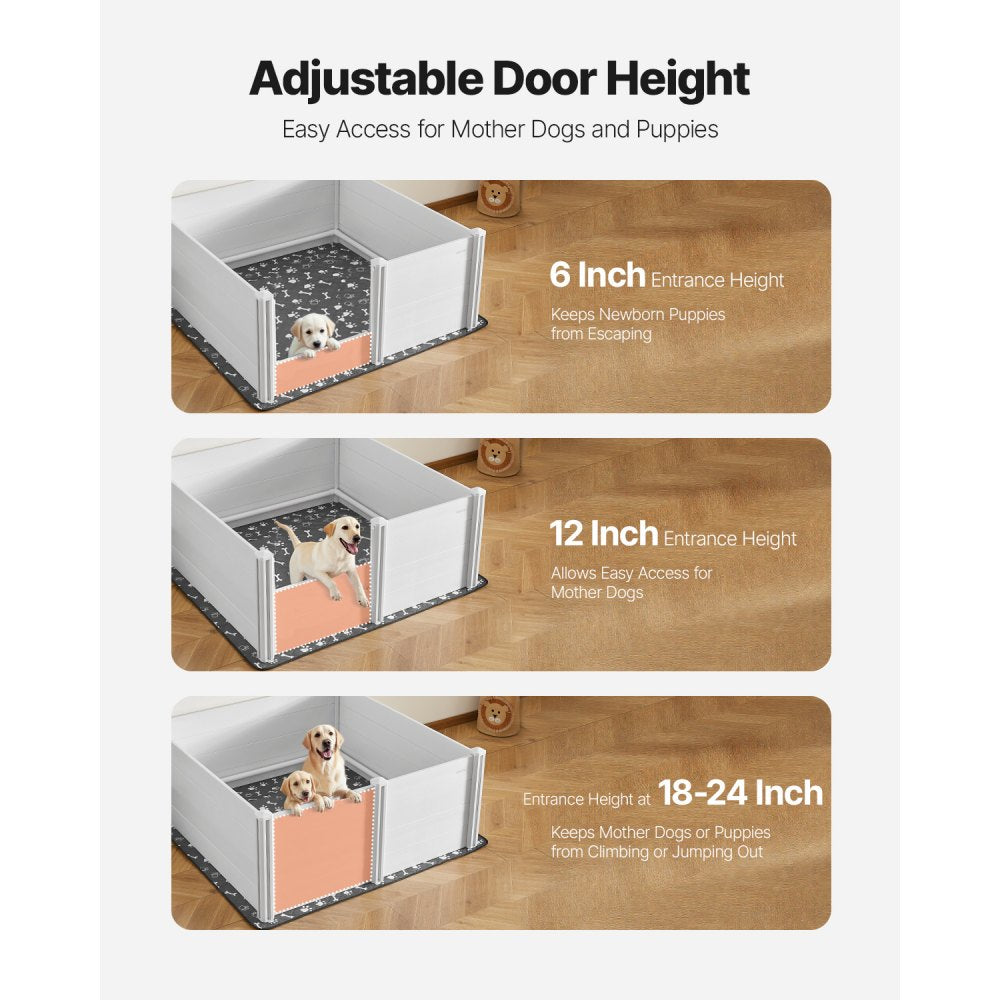 Dog Whelping Box 152x152x61 cm Door Height Adjustable for Extra Large Dogs