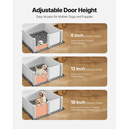 VEVOR Dog Whelping Box 1220 x 1220 x 460 mm Door Height Adjustable for Large Dog