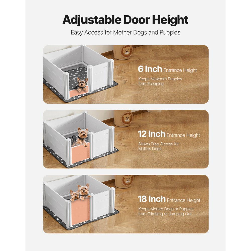 Dog Whelping Box 980 x 980 x 460 mm Door Height Adjustable for Medium Dog