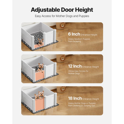 Dog Whelping Box 980 x 980 x 460 mm Door Height Adjustable for Medium Dog