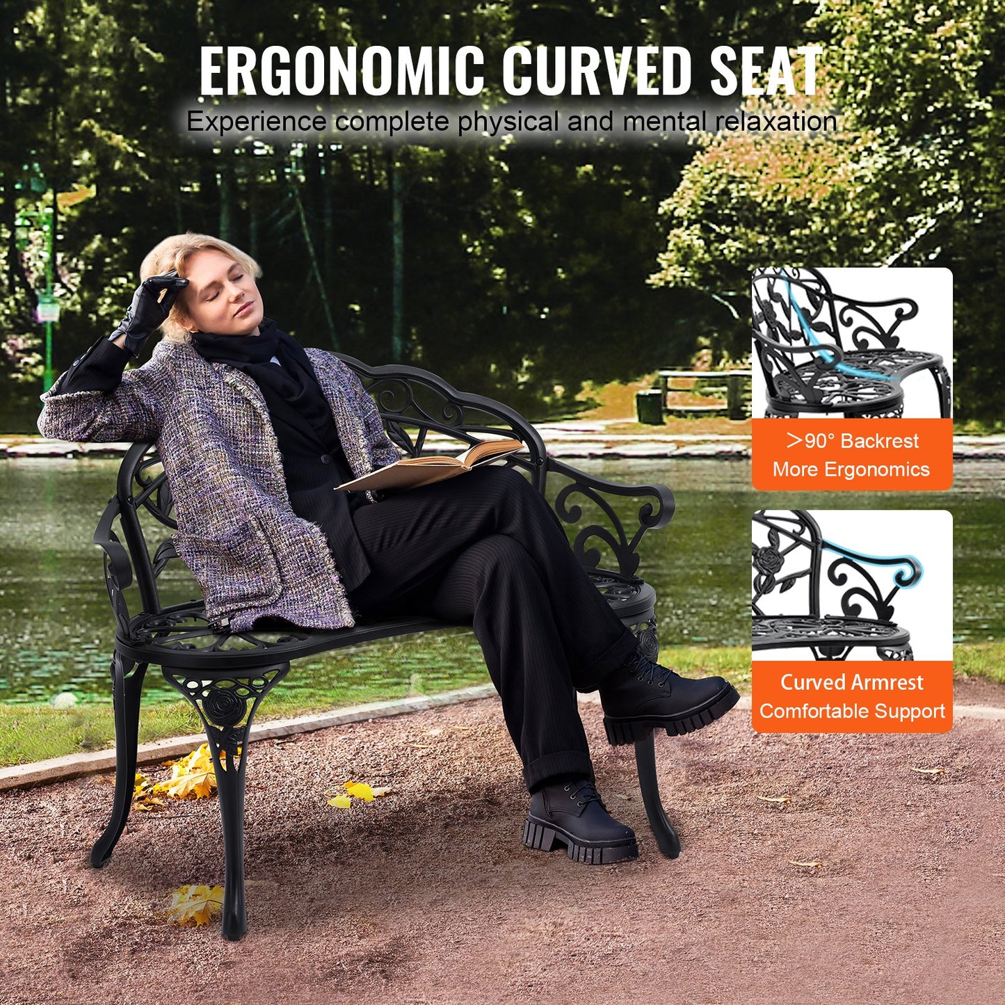 VEVOR Outdoor Bench, 38.8 inches Metal Garden Bench for Outdoors, 480 lbs Load Capacity