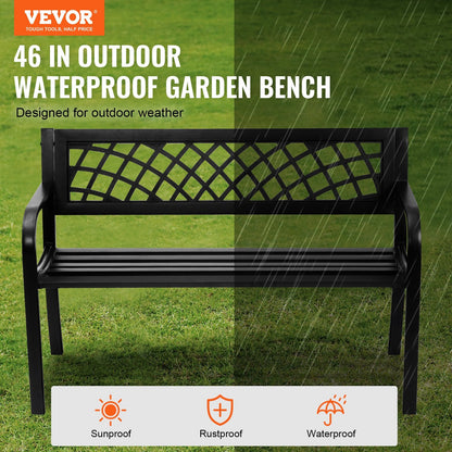 Outdoor Metal Garden Bench, 117 cm, 218 kg Capacity, with Backrest & Armrests