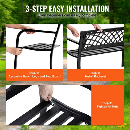 Outdoor Metal Garden Bench, 117 cm, 218 kg Capacity, with Backrest & Armrests