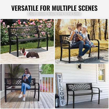 Outdoor Metal Garden Bench, 117 cm, 218 kg Capacity, with Backrest & Armrests