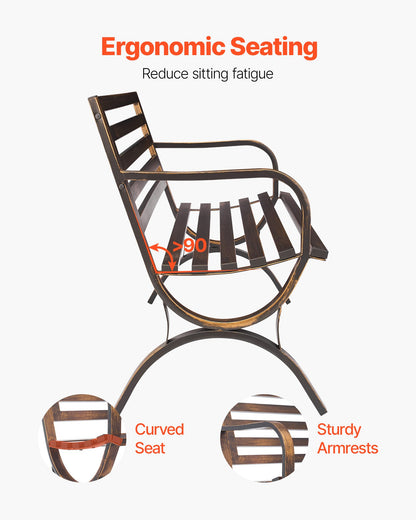 Outdoor Bench, 127 cm, Carbon Steel Metal Frame with Slatted Pattern Backrest and Round Edge Armrests, Weatherproof Outside Bench for Patio, Garden, Park, Yard, Front Porch, Antique Bronze