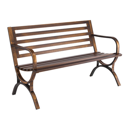 Outdoor Bench, 127 cm, Carbon Steel Metal Frame with Slatted Pattern Backrest and Round Edge Armrests, Weatherproof Outside Bench for Patio, Garden, Park, Yard, Front Porch, Antique Bronze